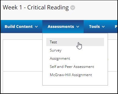 the assessment drop-down menu