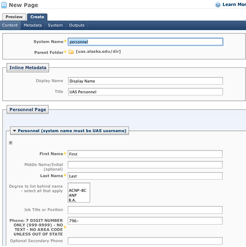 Department Address page